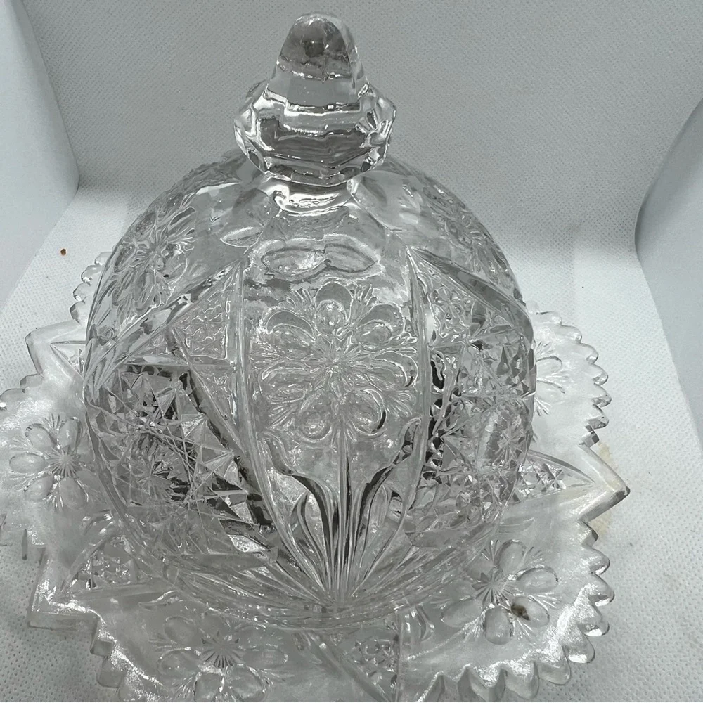 Pressed Glass Covered Butter Dish Domed Vintage Kitchen Dining